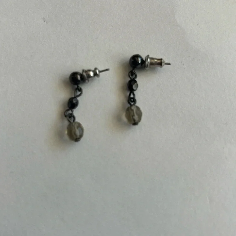 3/$20 Silver Tone Black Crystal Dangling Drop Circular Earrings